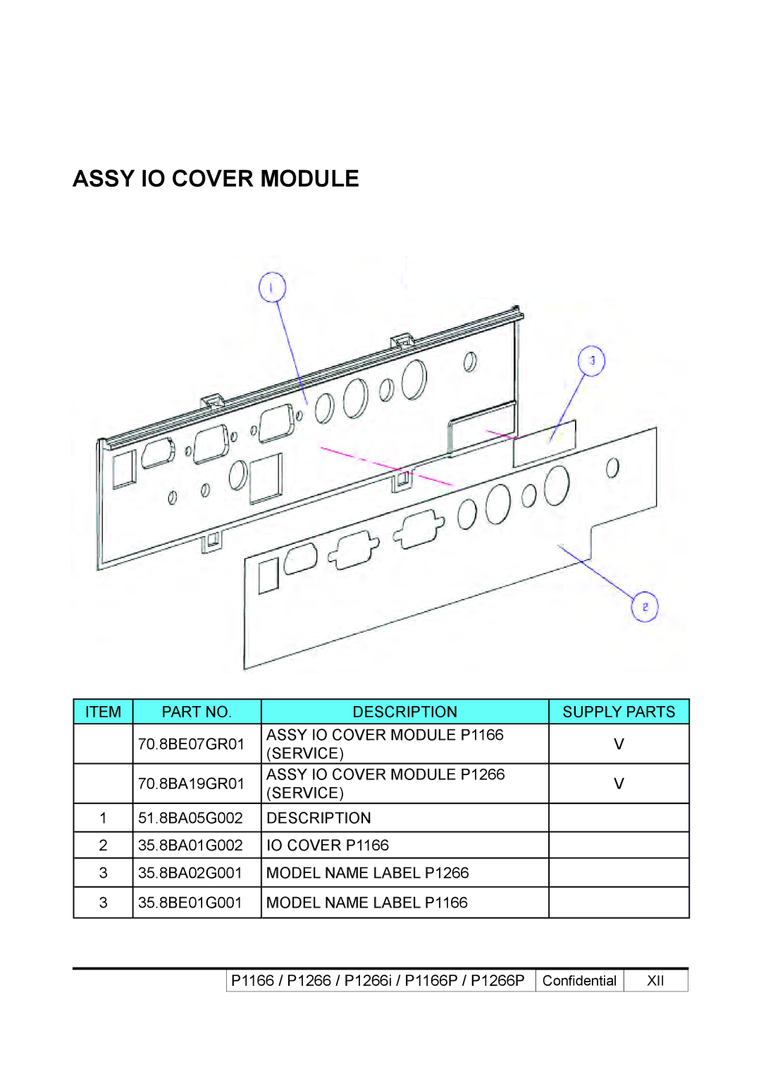 Acer P1166P, P1266i, P1266P service manual Assy IO Cover Module 