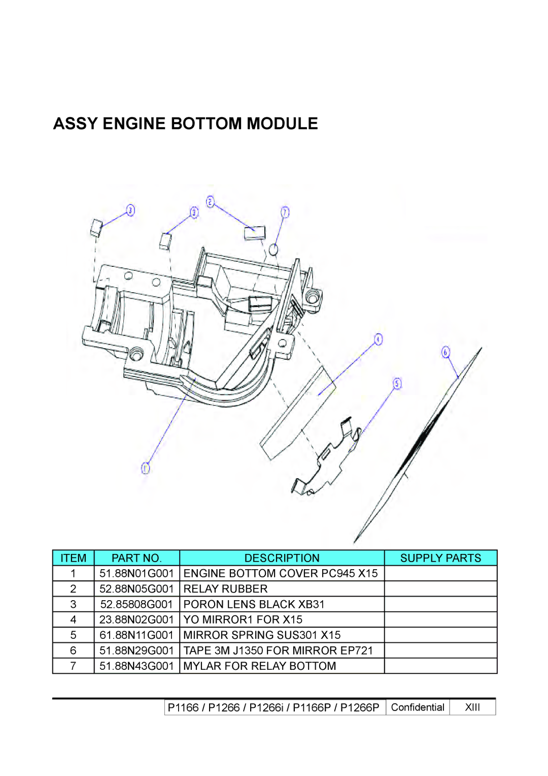 Acer P1266i, P1266P, P1166P service manual Assy Engine Bottom Module 