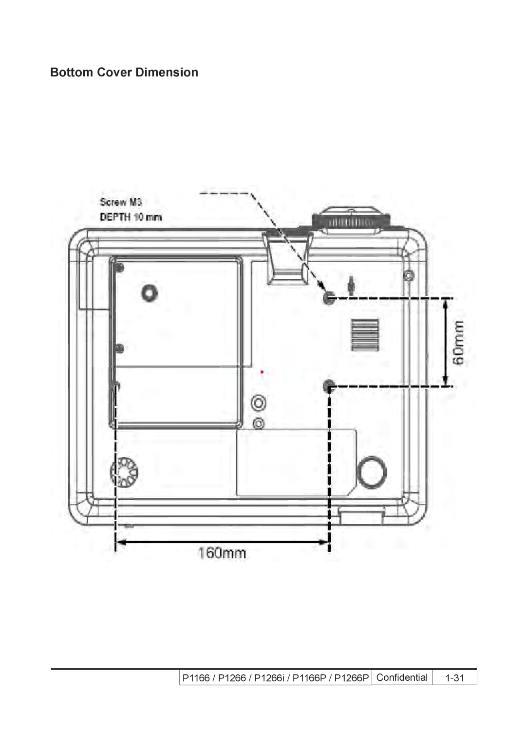 Acer P1166P, P1266i, P1266P service manual Bottom Cover Dimension 