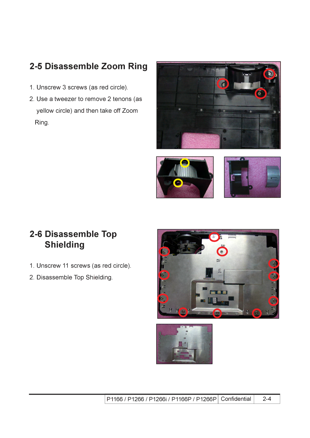 Acer P1166P, P1266i, P1266P service manual Disassemble Zoom Ring, Disassemble Top Shielding 