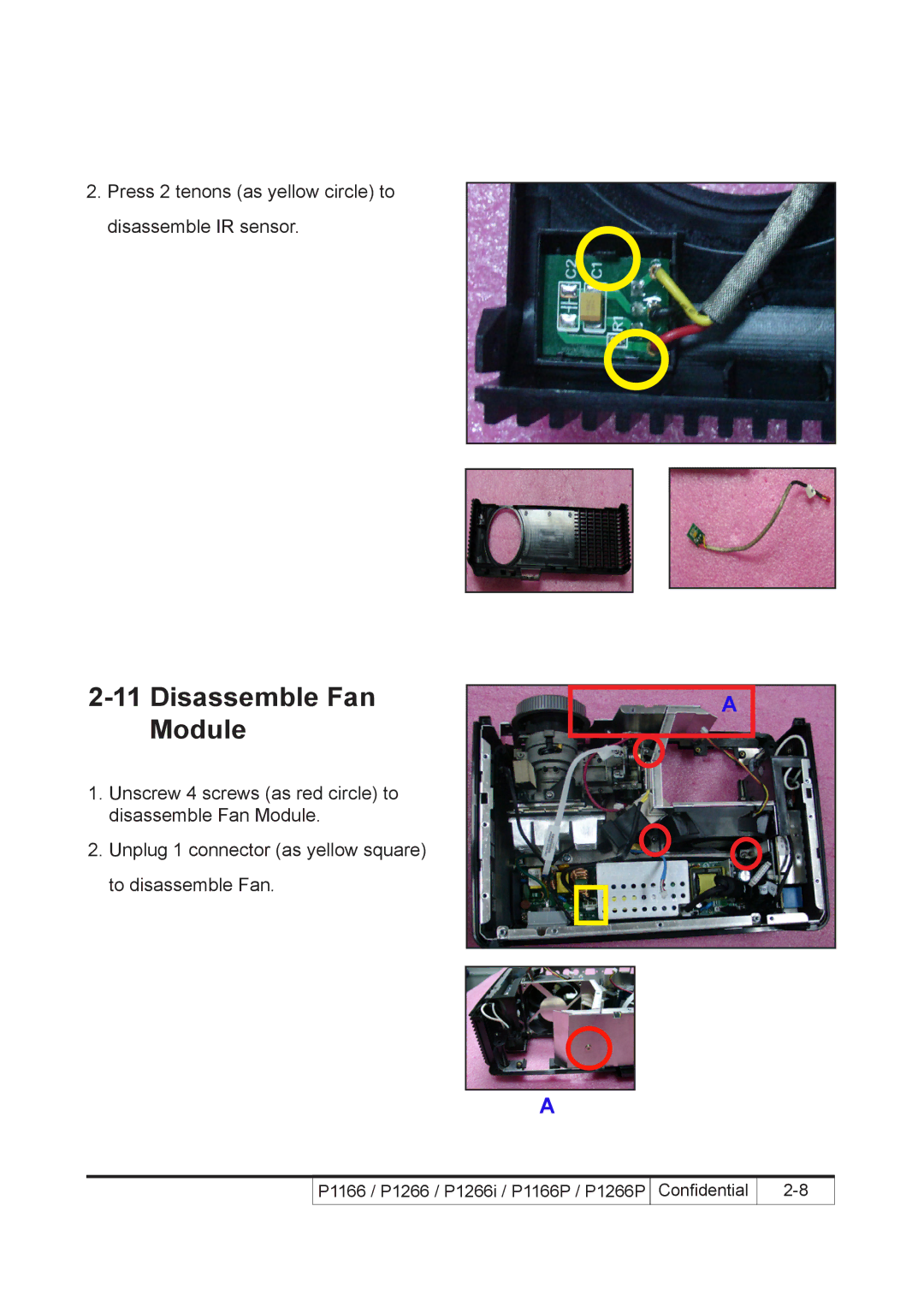 Acer P1166P, P1266i, P1266P service manual Disassemble Fan Module 