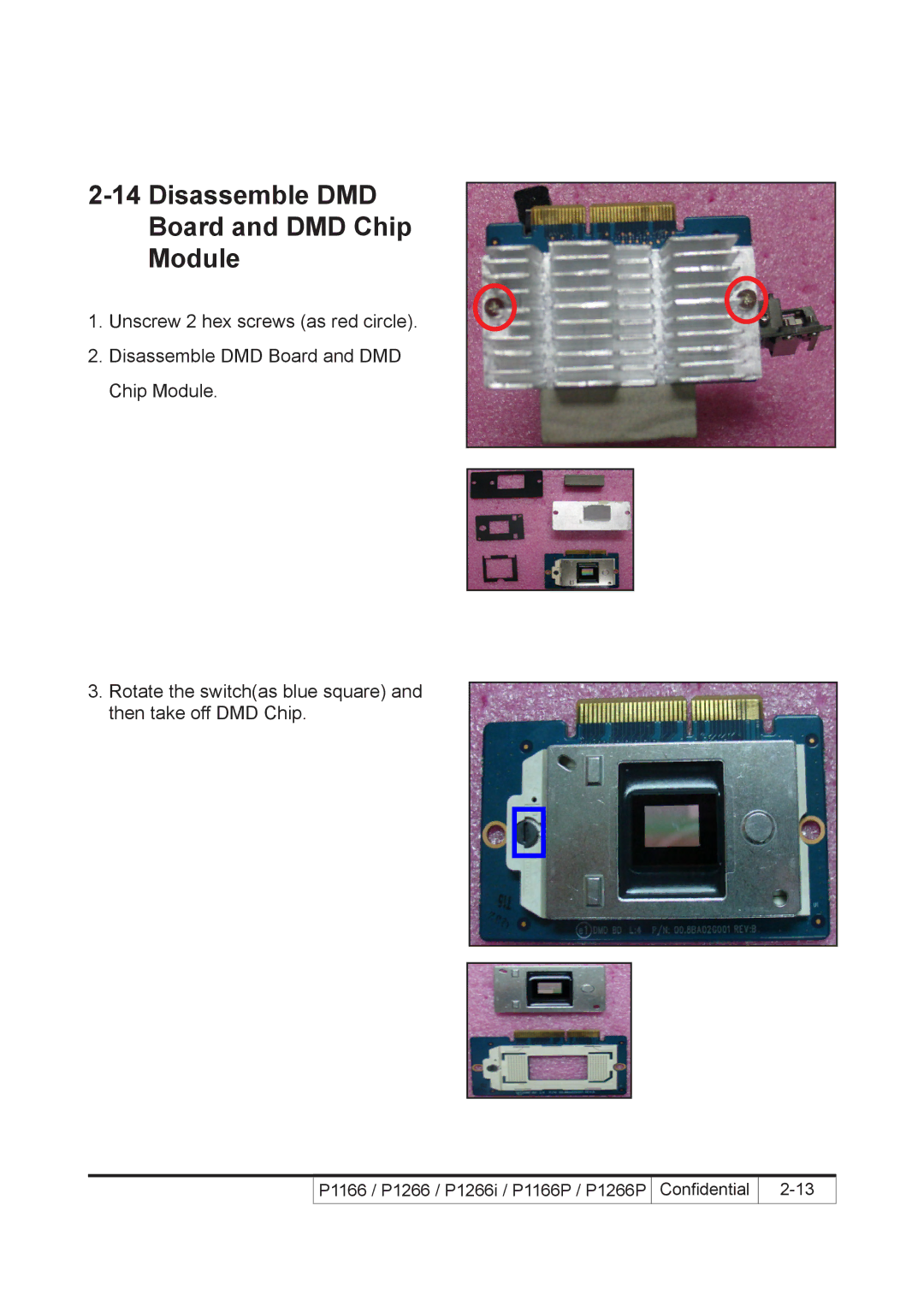 Acer P1266i, P1266P, P1166P service manual Disassemble DMD Board and DMD Chip Module 