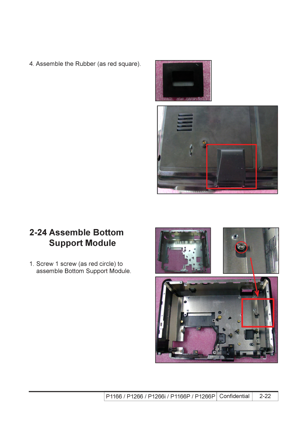 Acer P1266i, P1266P, P1166P service manual Assemble Bottom Support Module 