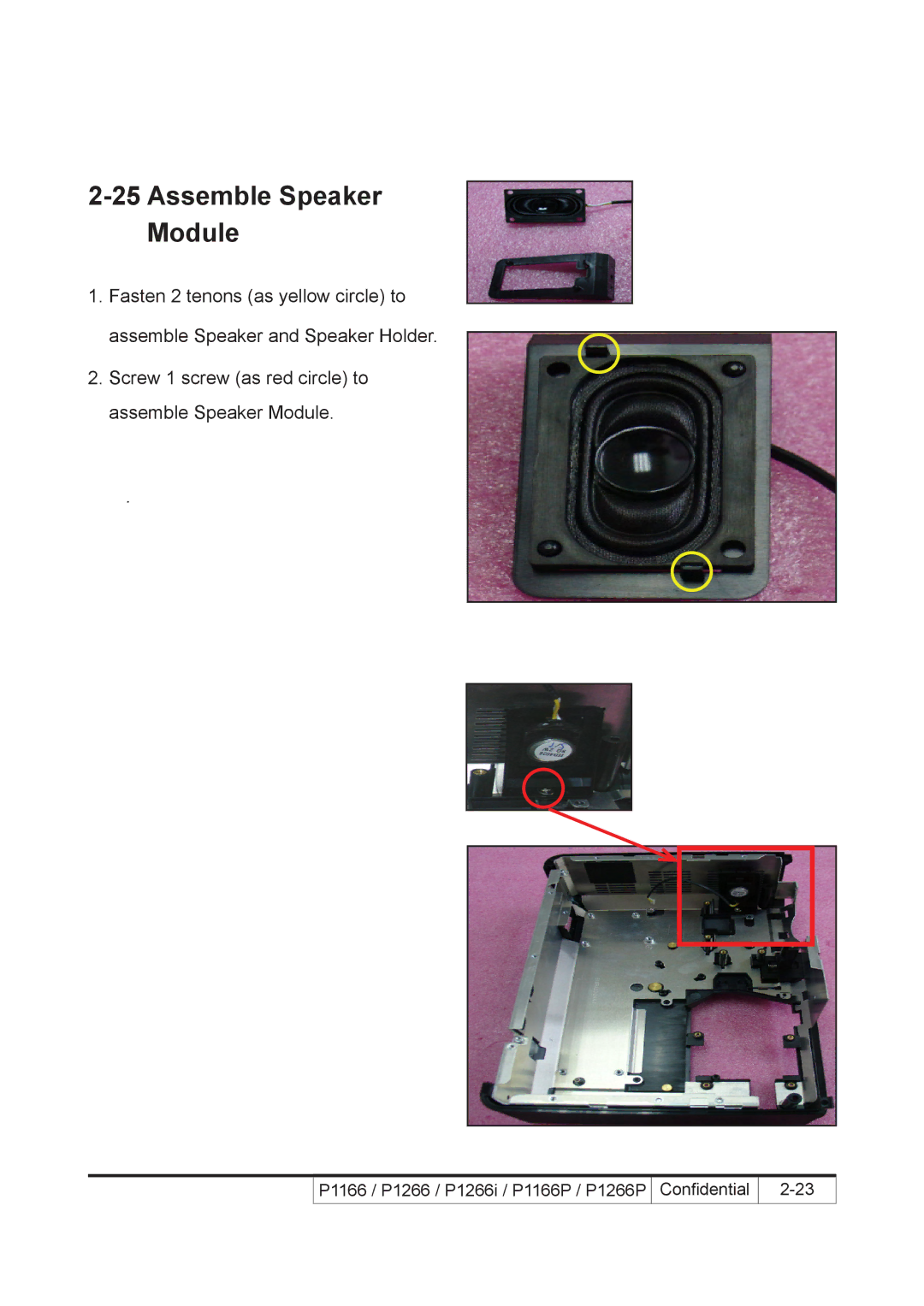 Acer P1266P, P1266i, P1166P service manual Assemble Speaker Module 