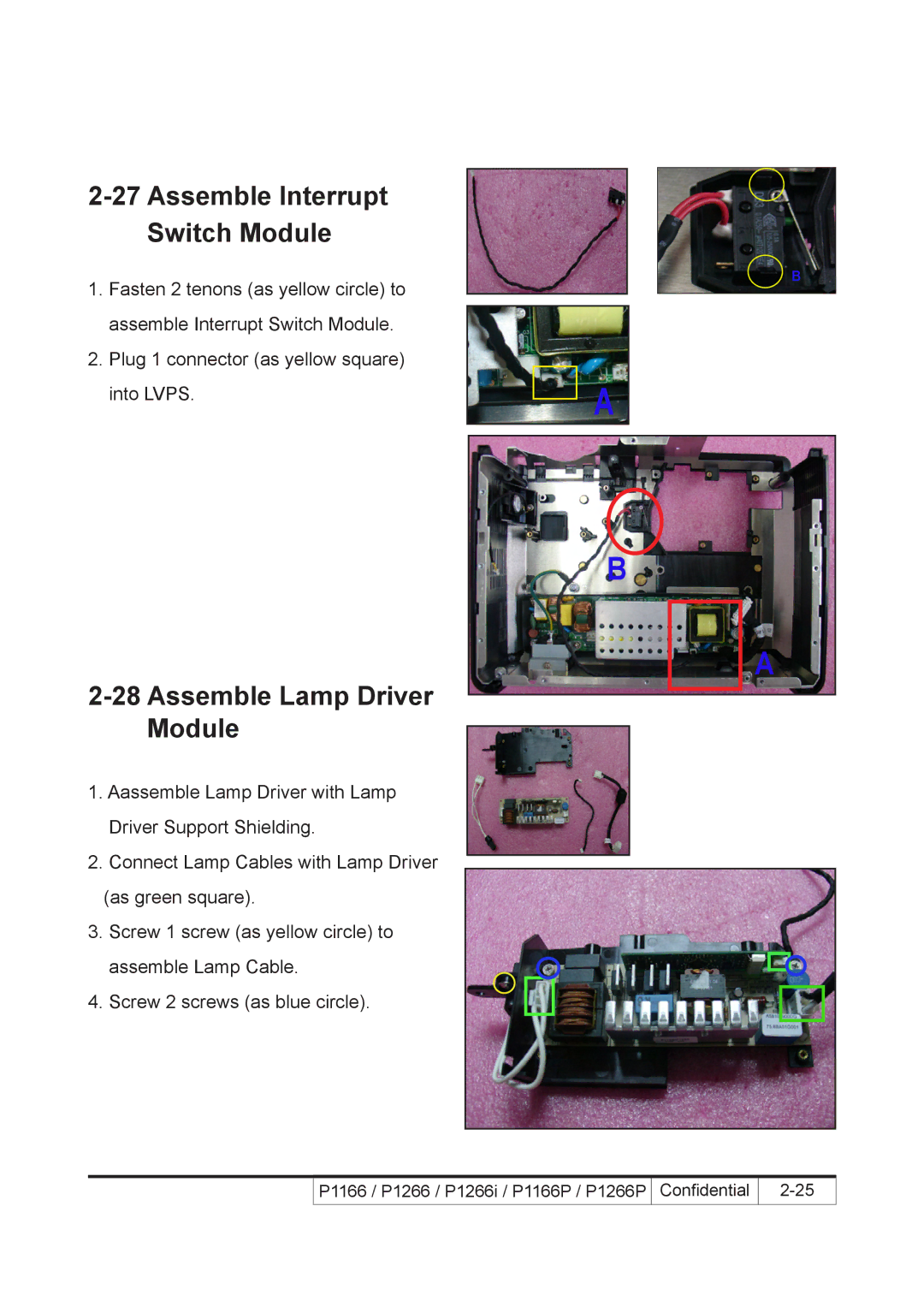 Acer P1266i, P1266P, P1166P service manual Assemble Interrupt Switch Module, Assemble Lamp Driver Module 