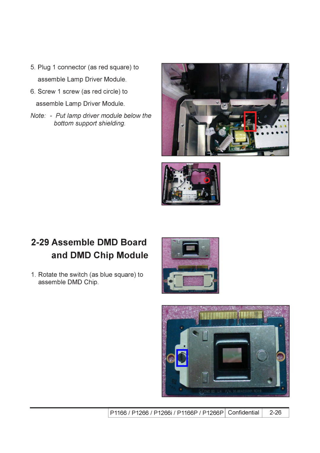 Acer P1266i, P1266P, P1166P service manual Assemble DMD Board and DMD Chip Module 