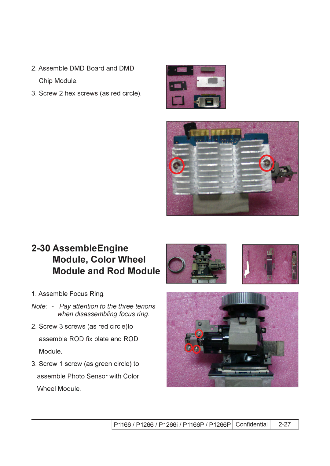 Acer P1266P, P1266i, P1166P service manual AssembleEngine Module, Color Wheel Module and Rod Module 