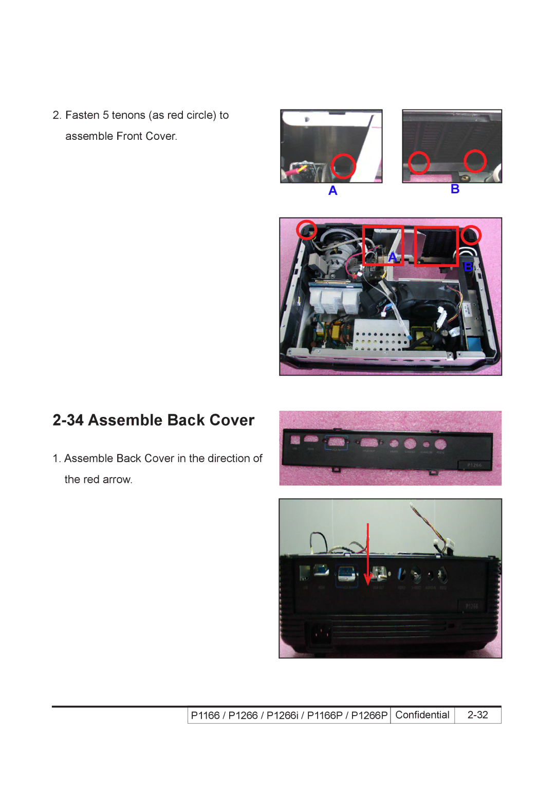 Acer P1166P, P1266i, P1266P service manual Assemble Back Cover 