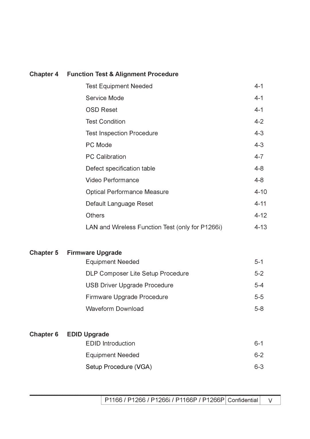 Acer P1266P, P1266i, P1166P Function Test & Alignment Procedure, Chapter Firmware Upgrade, Chapter Edid Upgrade 