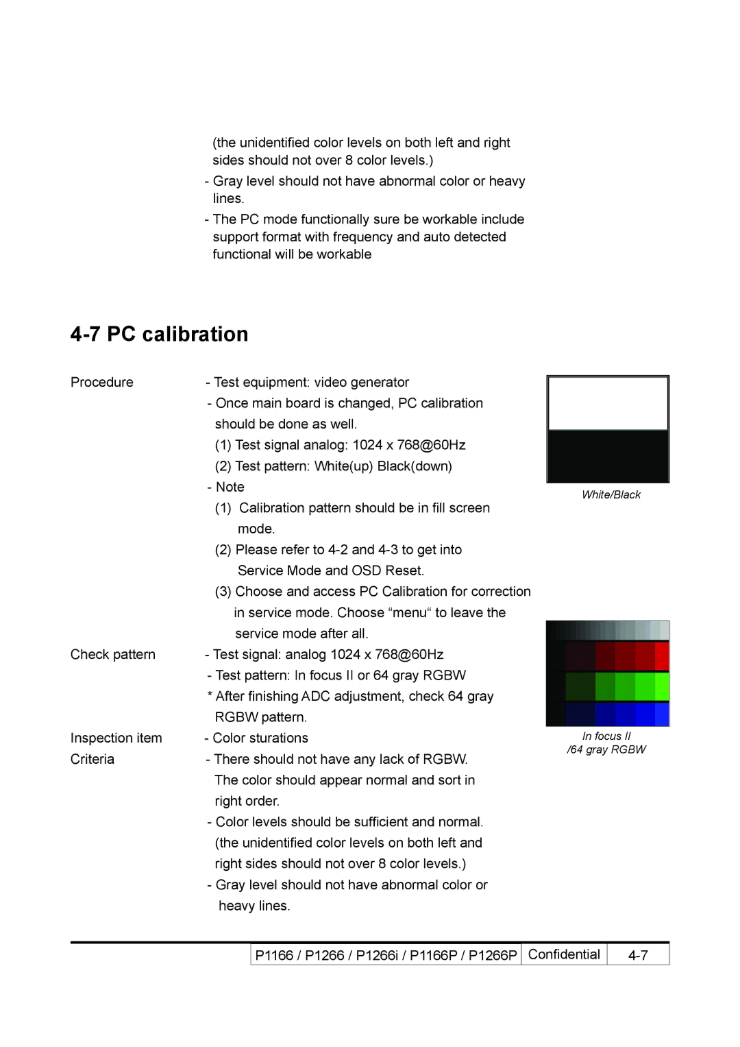 Acer P1266i, P1266P, P1166P service manual PC calibration 