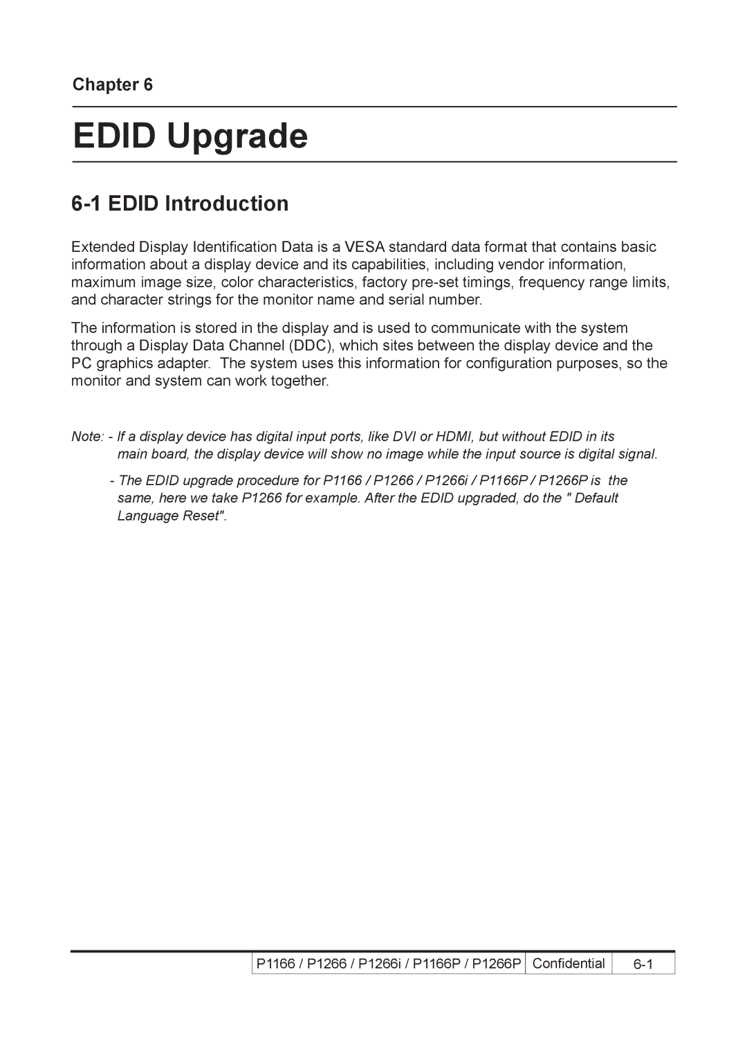 Acer P1166P, P1266i, P1266P service manual Edid Upgrade, Edid Introduction 