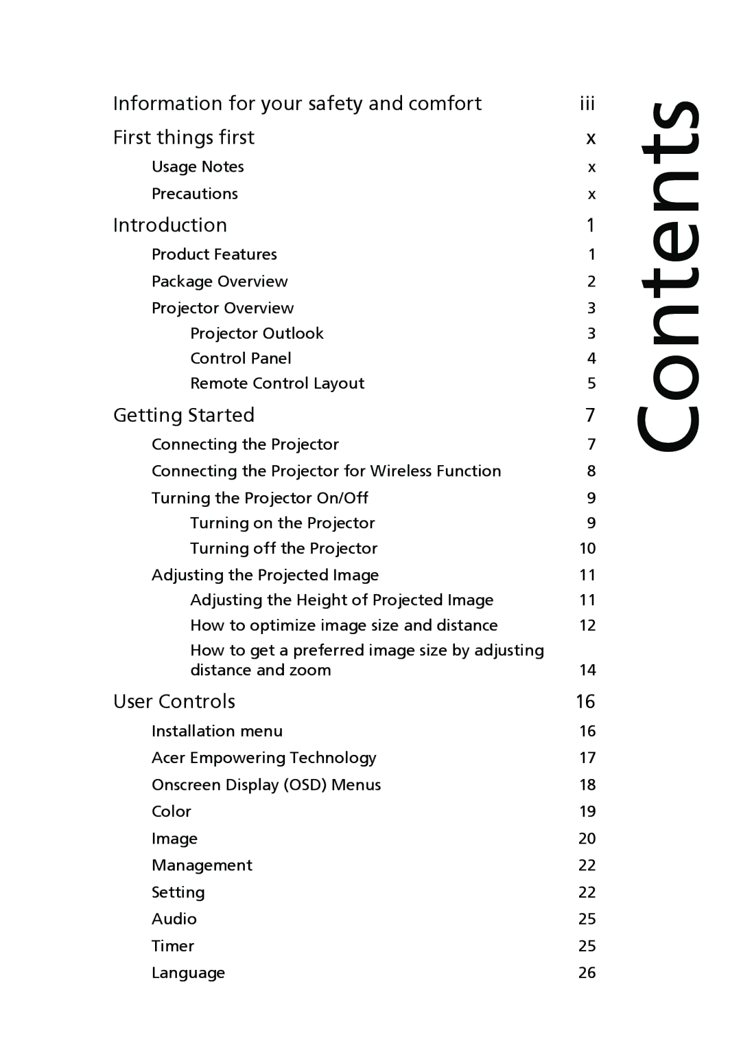 Acer P1166P, P1270, P1266i, P1266N, P1266P manual Contents 