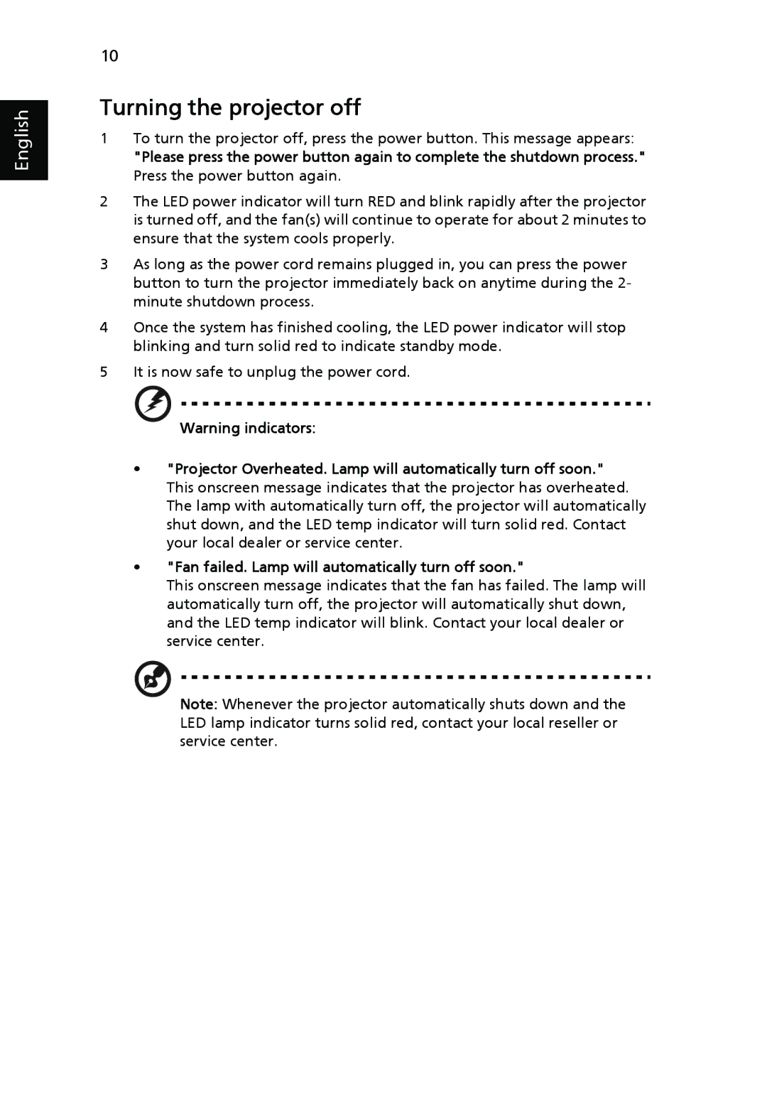 Acer P1266P, P1270, P1266i, P1266N, P1166P manual Turning the projector off 