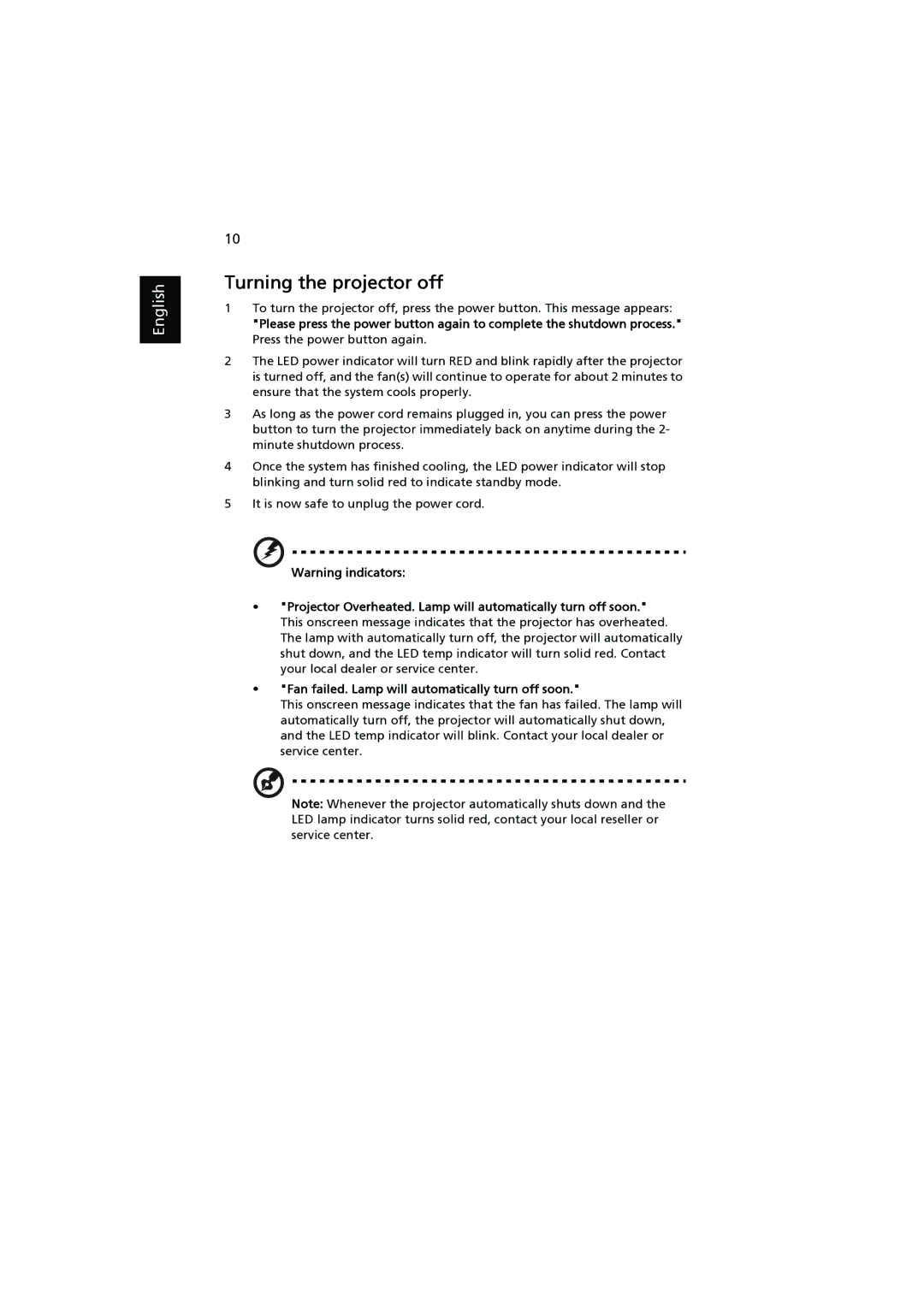 Acer P1303W, P1203, P1200, P1100, P1206 manual Turning the projector off 