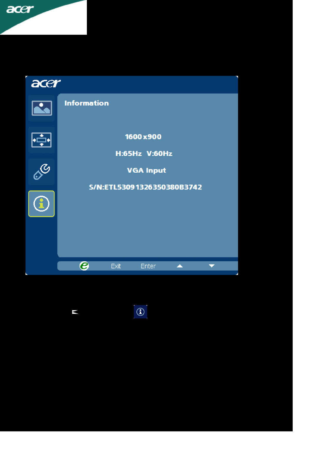 Acer P206HLxbd manual Product information 1 Press the MENU key to bring up the OSD, EN-18 