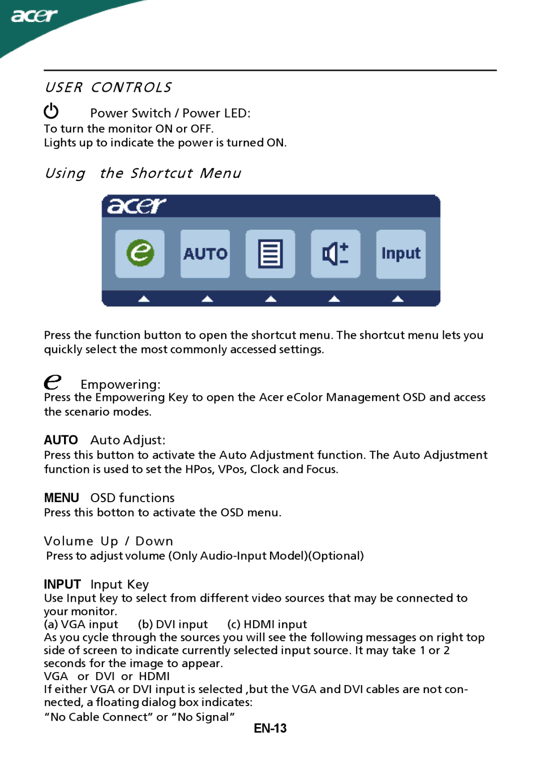 Acer P215H manual EN-13 