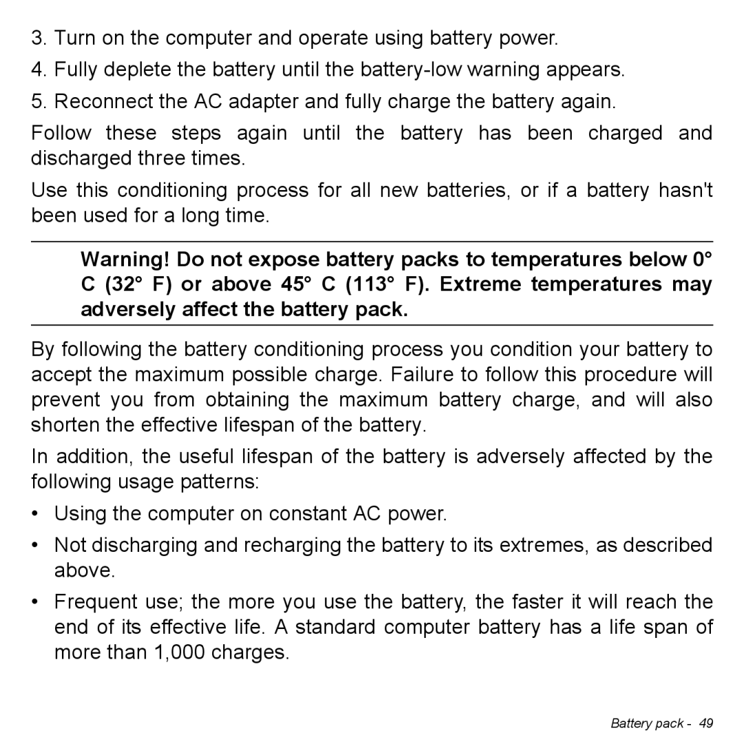 Acer P31314602 manual Battery pack 