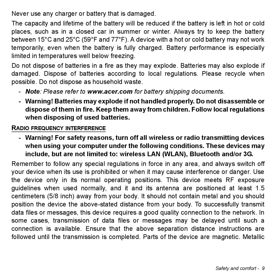 Acer P31314602 manual Radio Frequency Interference 