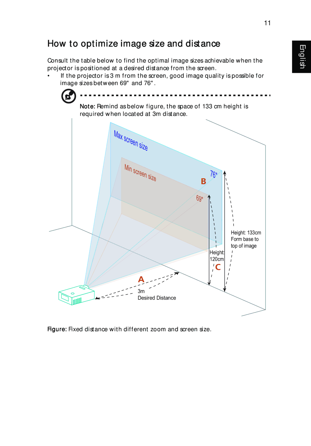 Acer P3250 Series, P3150 Series manual Max screen size, How to optimize image size and distance 