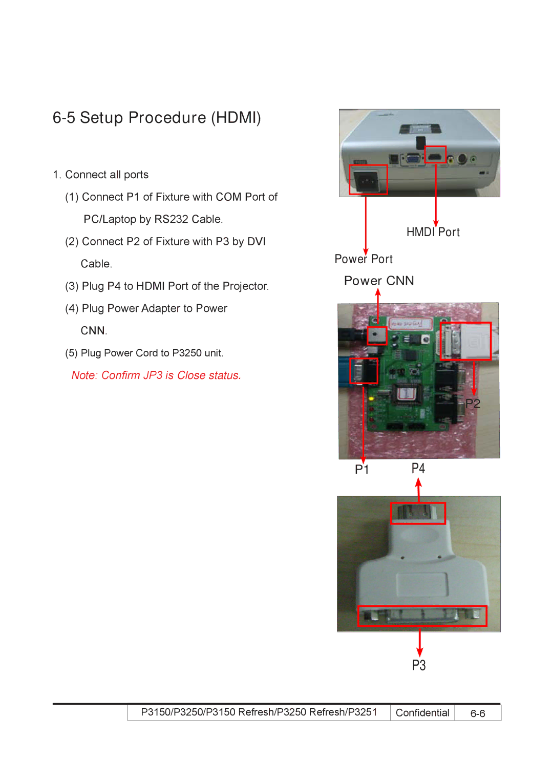 Acer P3150 REFRESH, P3250 REFRESH service manual Setup Procedure Hdmi, Power CNN P1 P4 