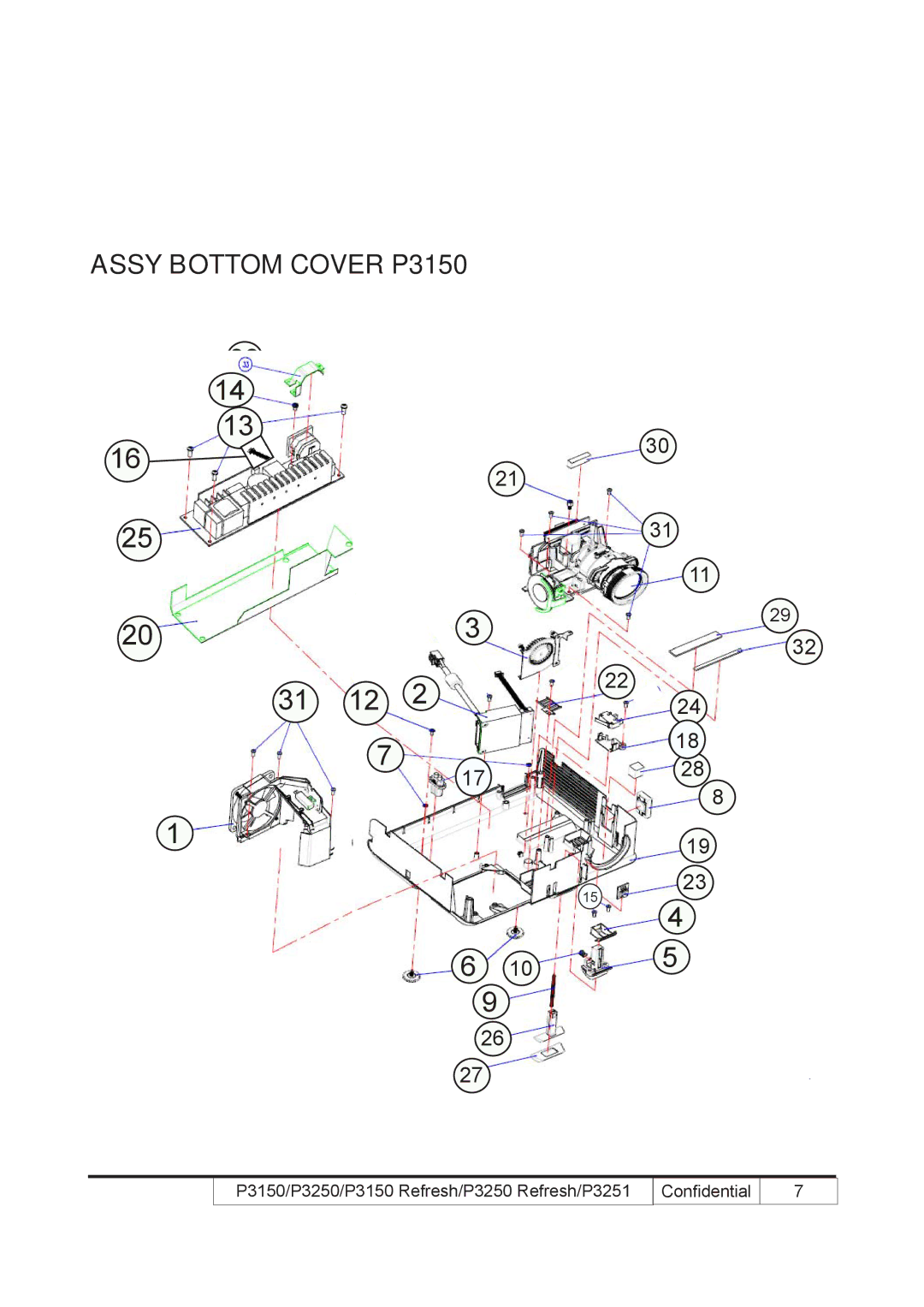 Acer P3250 REFRESH, P3150 REFRESH service manual 2531 203 119, Assy Bottom Cover P3150 