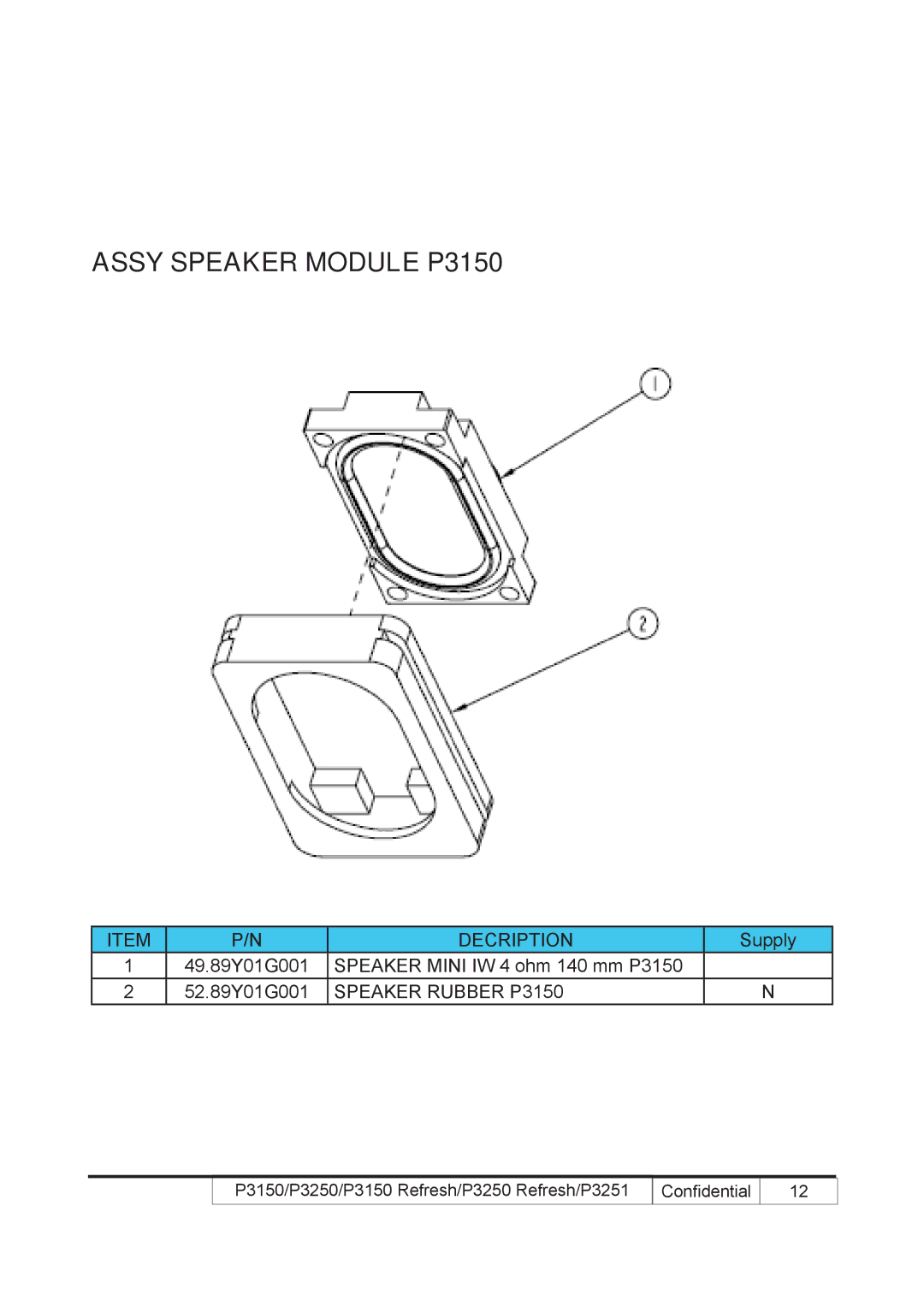 Acer P3250 REFRESH, P3150 REFRESH service manual Assy Speaker Module P3150 