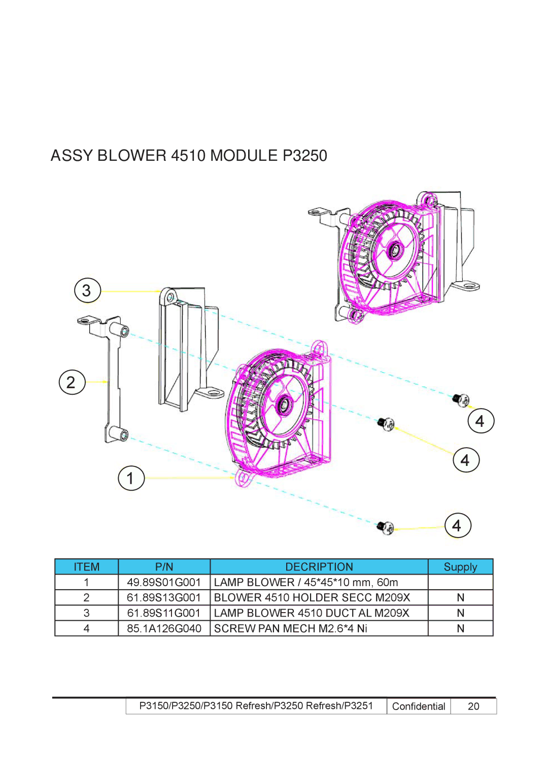 Acer P3250 REFRESH, P3150 REFRESH service manual Assy Blower 4510 Module P3250 