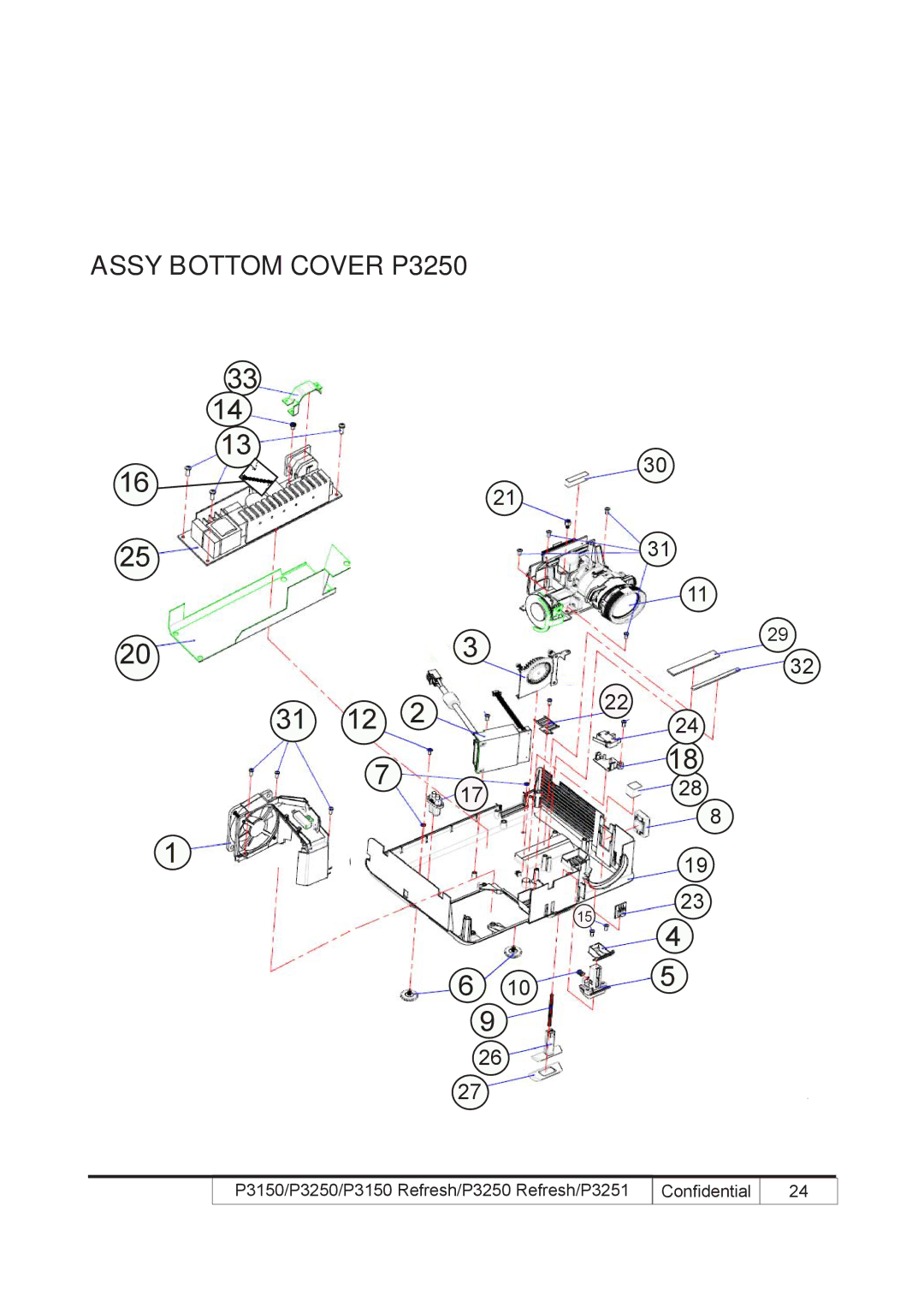 Acer P3250 REFRESH, P3150 REFRESH service manual 203 31 12, Assy Bottom Cover P3250 