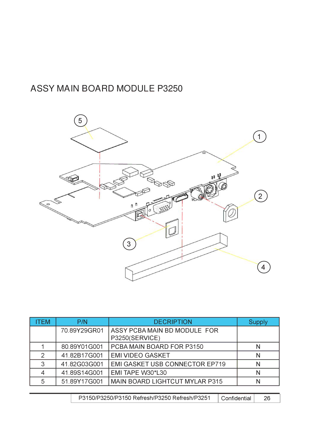 Acer P3250 REFRESH, P3150 REFRESH service manual Assy Main Board Module P3250 