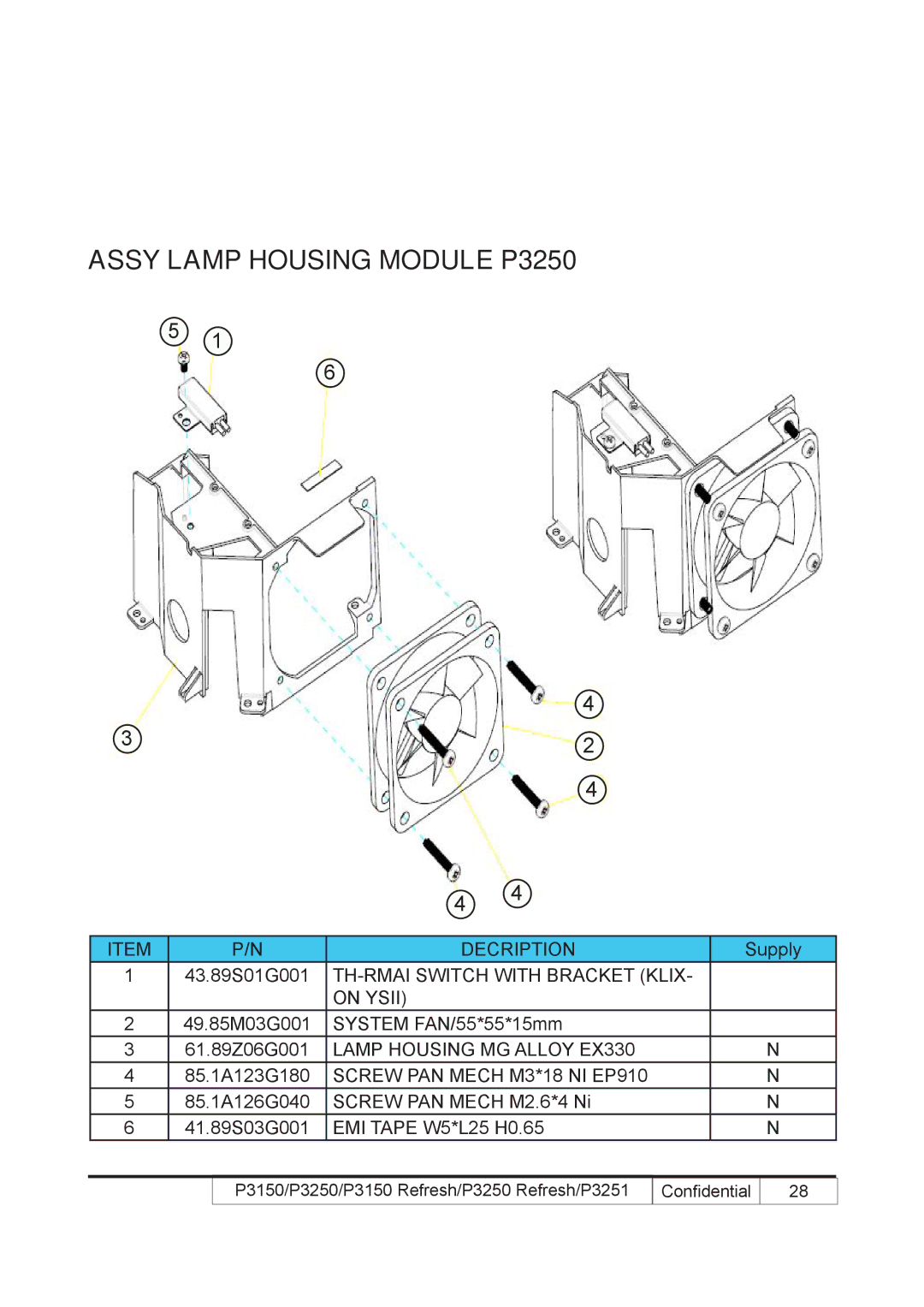 Acer P3250 REFRESH, P3150 REFRESH service manual Assy Lamp Housing Module P3250 