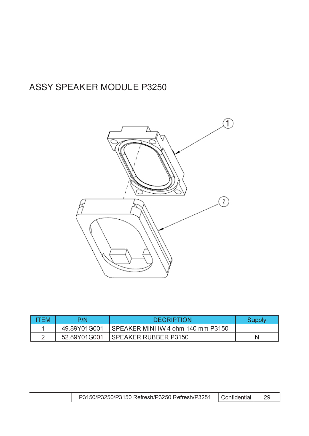 Acer P3150 REFRESH, P3250 REFRESH service manual Assy Speaker Module P3250 