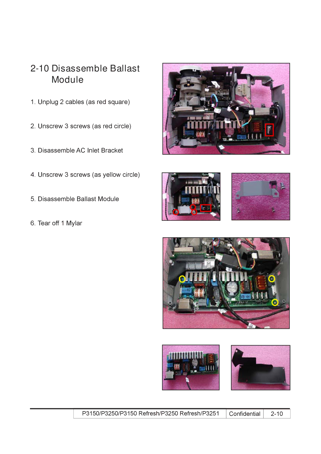 Acer P3250 REFRESH, P3150 REFRESH service manual Disassemble Ballast Module 