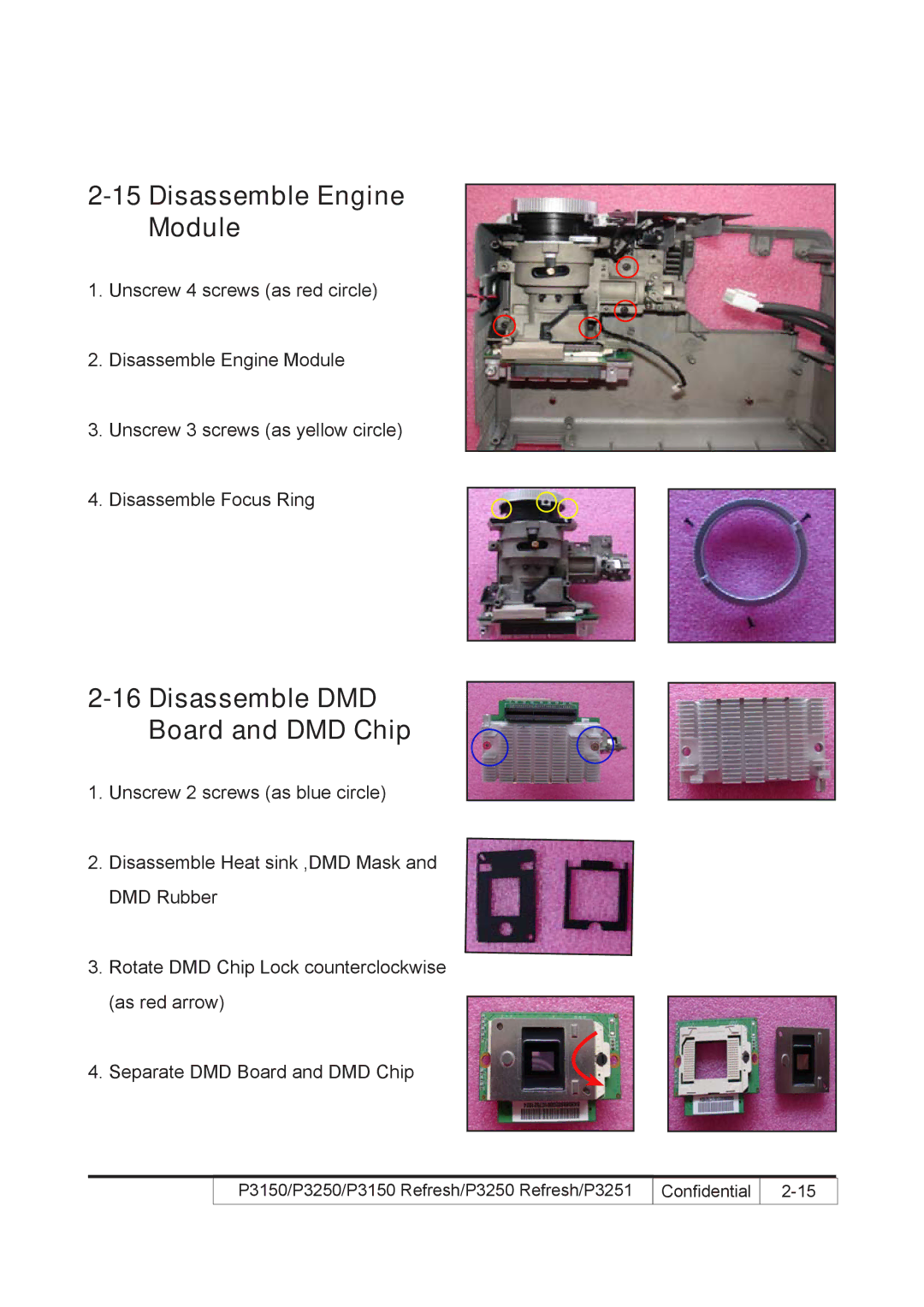 Acer P3250 REFRESH, P3150 REFRESH service manual Disassemble Engine Module, Disassemble DMD Board and DMD Chip 