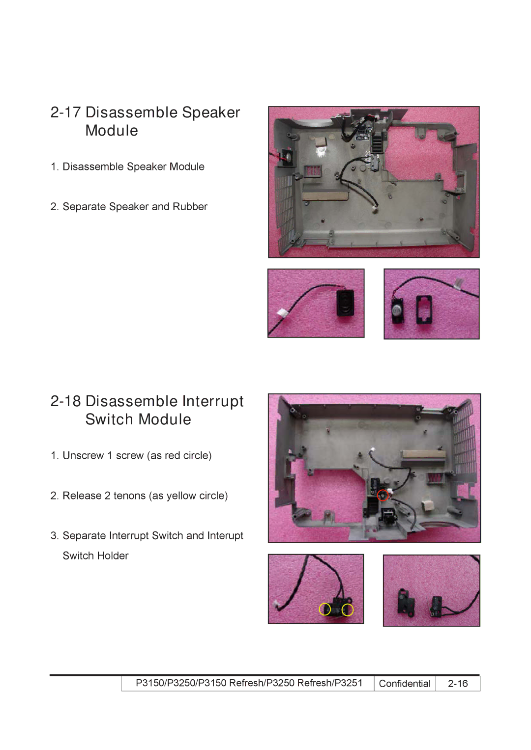 Acer P3250 REFRESH, P3150 REFRESH service manual Disassemble Speaker Module, Disassemble Interrupt Switch Module 