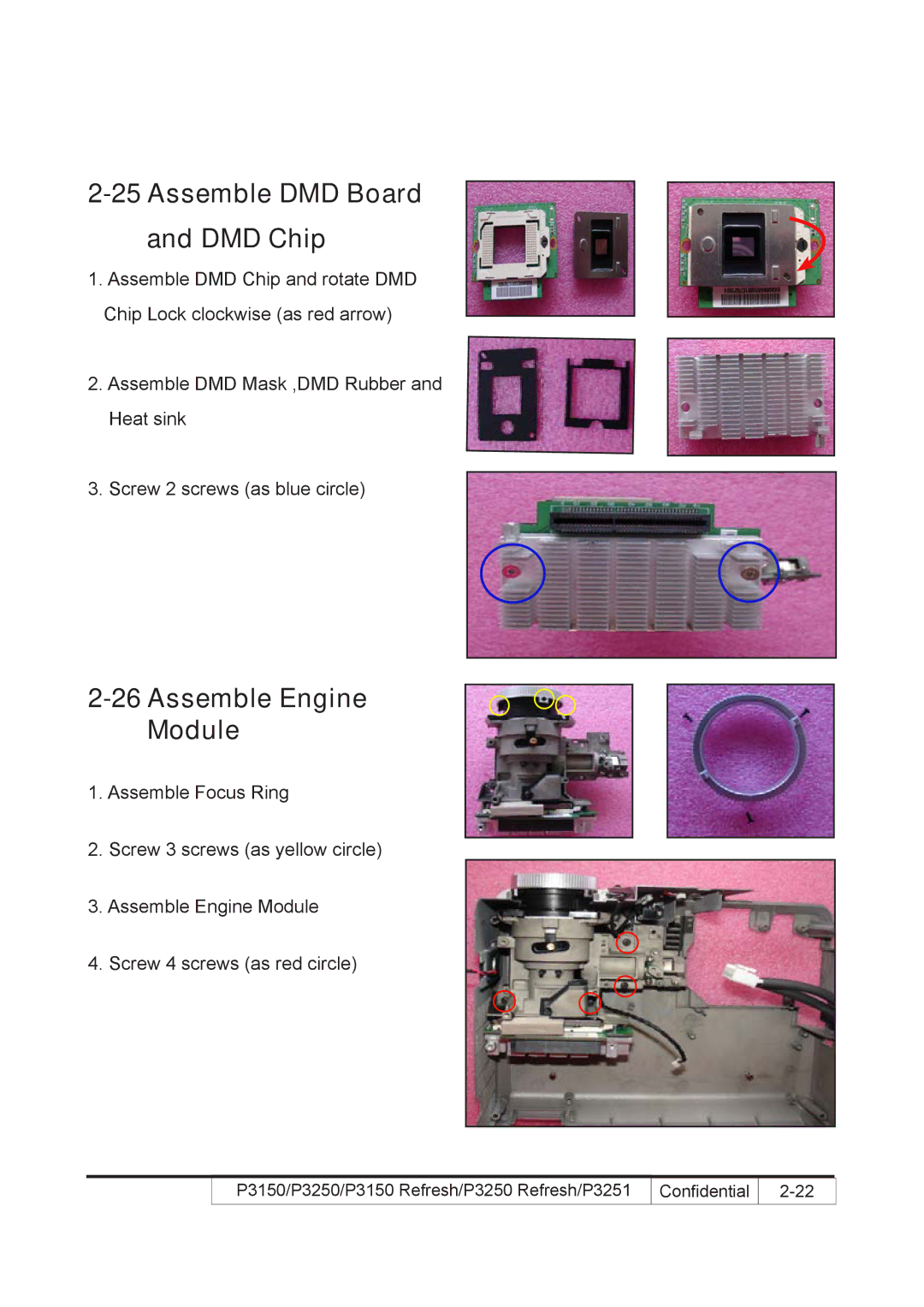 Acer P3250 REFRESH, P3150 REFRESH service manual Assemble DMD Board and DMD Chip, Assemble Engine Module 