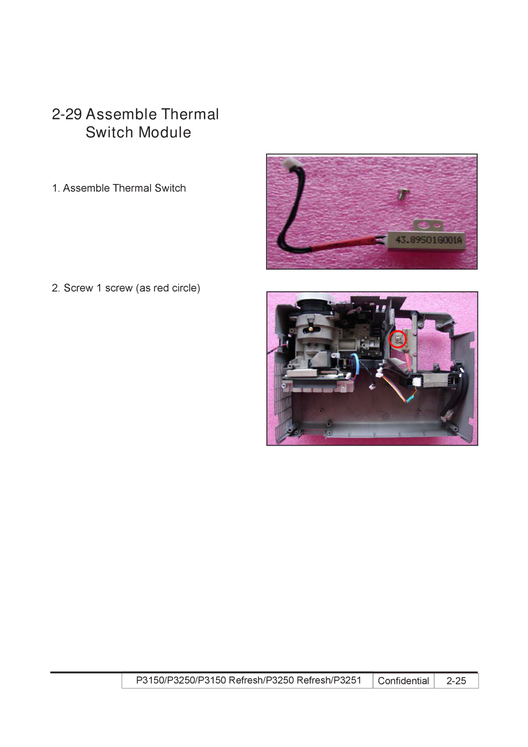 Acer P3150 REFRESH, P3250 REFRESH service manual Assemble Thermal Switch Module 