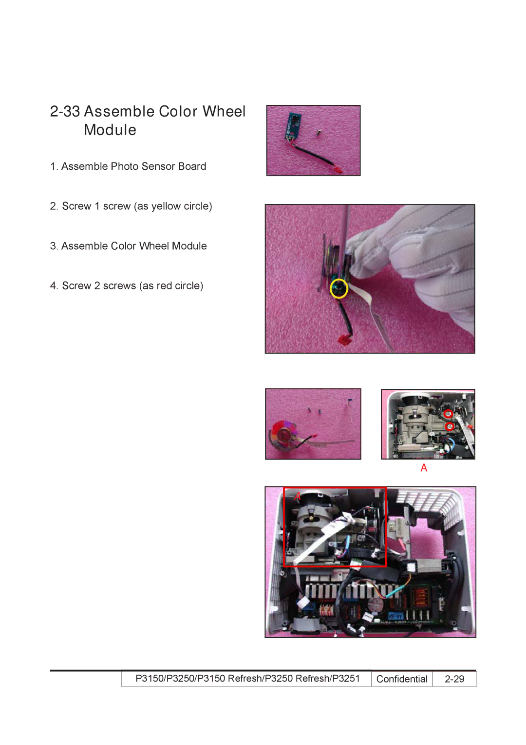 Acer P3150 REFRESH, P3250 REFRESH service manual Assemble Color Wheel Module 