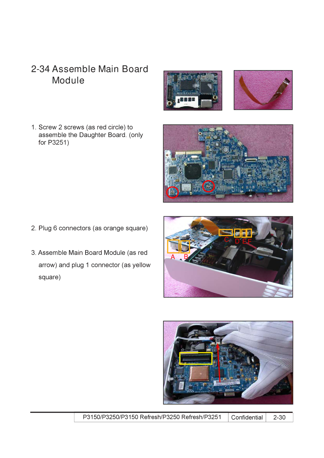 Acer P3250 REFRESH, P3150 REFRESH service manual Assemble Main Board Module 