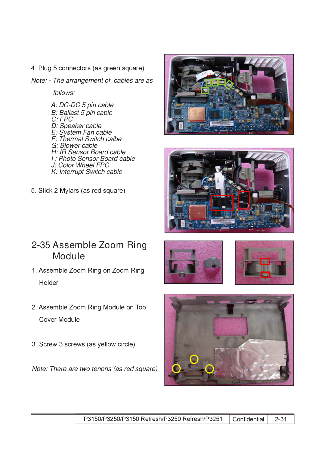 Acer P3250 REFRESH, P3150 REFRESH service manual Assemble Zoom Ring Module, Fpc 