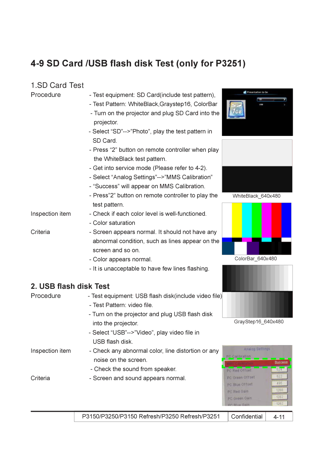 Acer P3250 REFRESH, P3150 REFRESH service manual SD Card /USB flash disk Test only for P3251, SD Card Test 