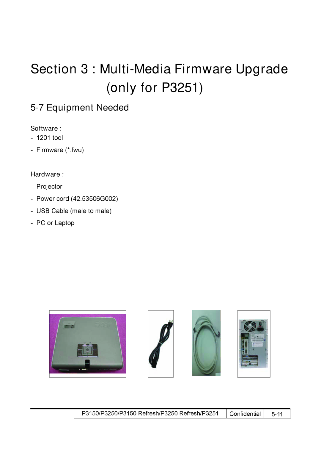 Acer P3250 REFRESH, P3150 REFRESH service manual Multi-Media Firmware Upgrade only for P3251 