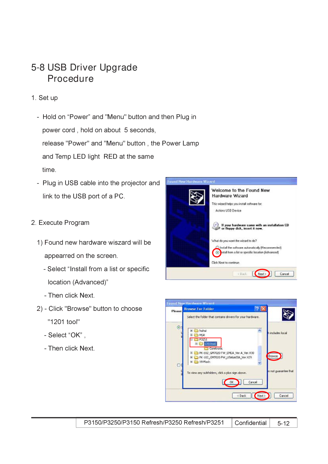 Acer P3250 REFRESH, P3150 REFRESH service manual USB Driver Upgrade Procedure 