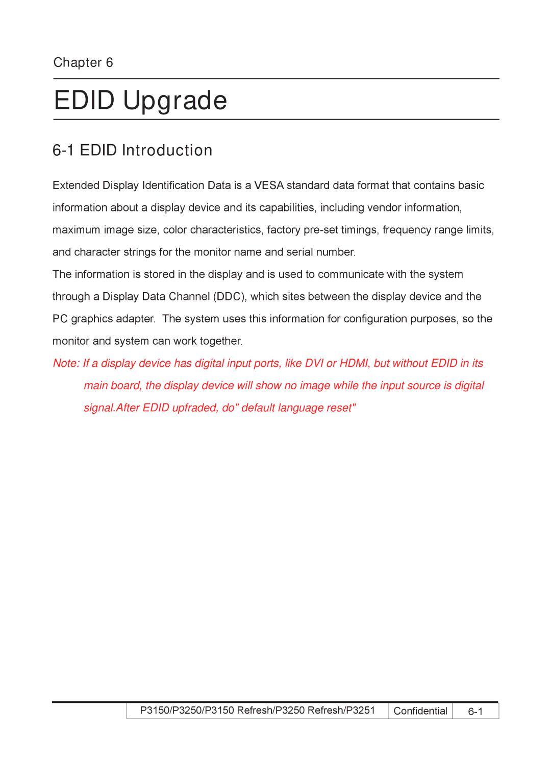 Acer P3250 REFRESH, P3150 REFRESH service manual Edid Upgrade, Edid Introduction 