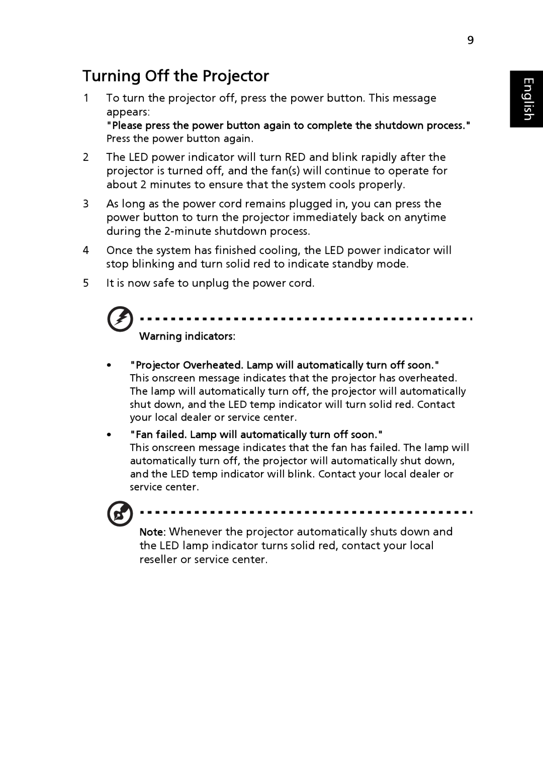 Acer P5205 manual Turning Off the Projector 