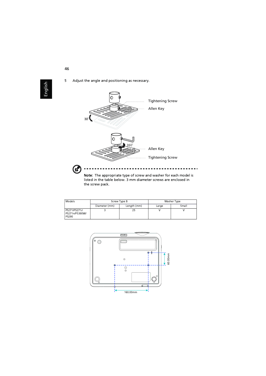 Acer P5271i, P5390W, P5290, P5271n manual English 