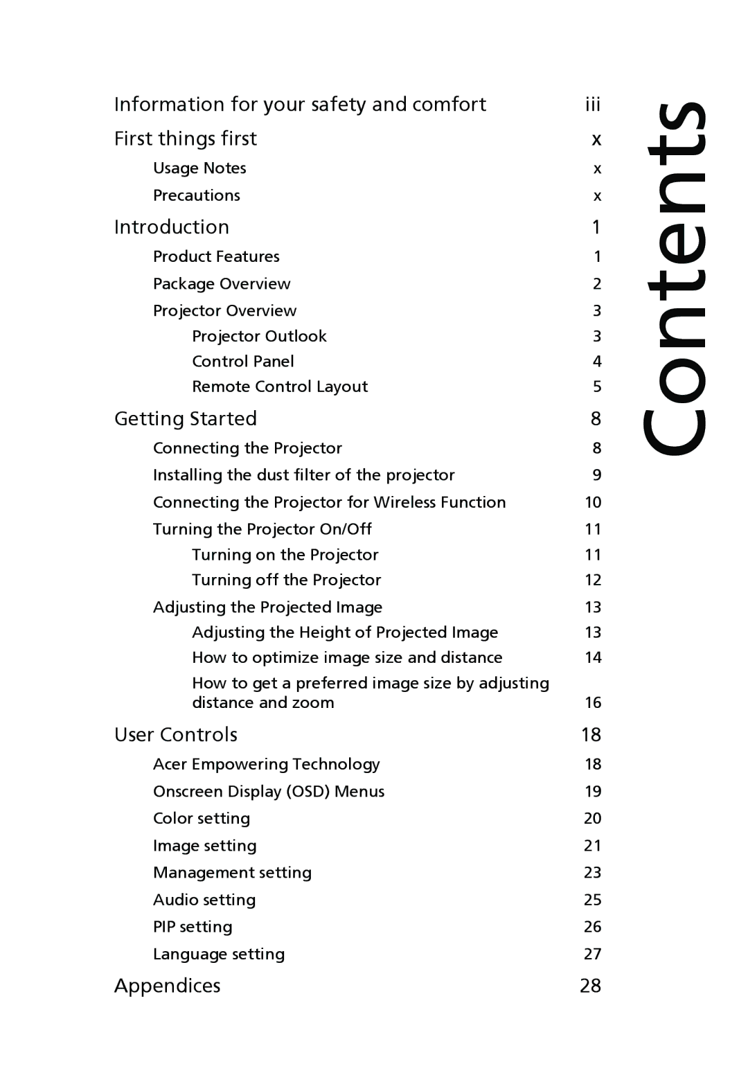 Acer P7270i, P7280i Series manual Contents 