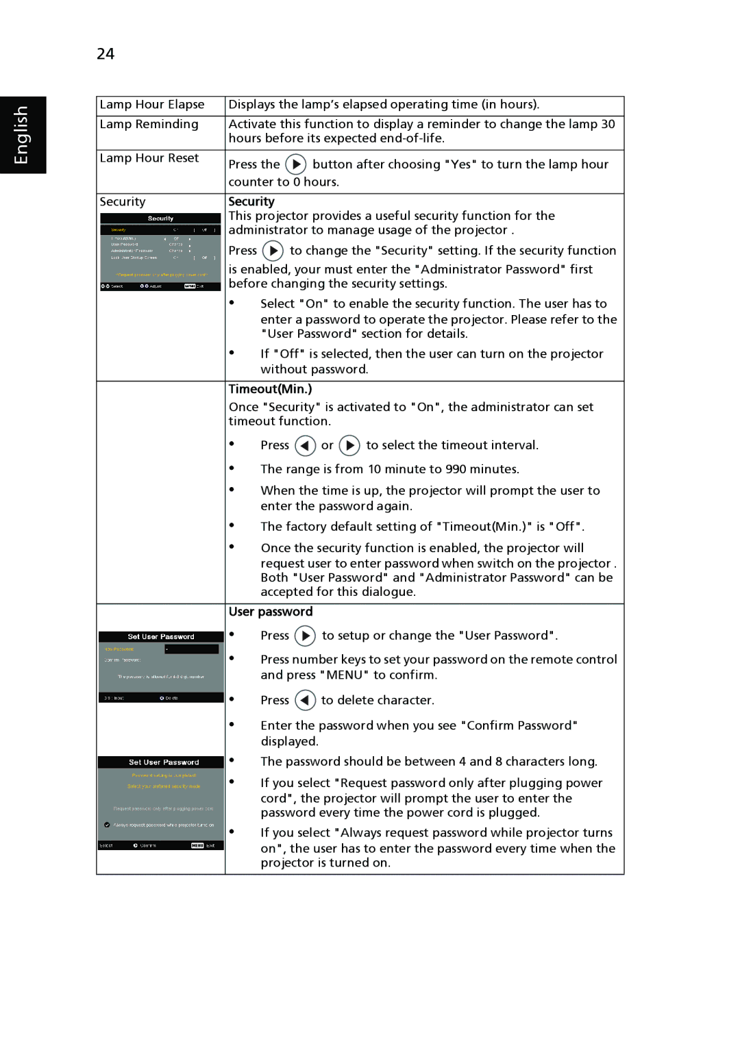 Acer P7270i, P7280i Series manual Security 