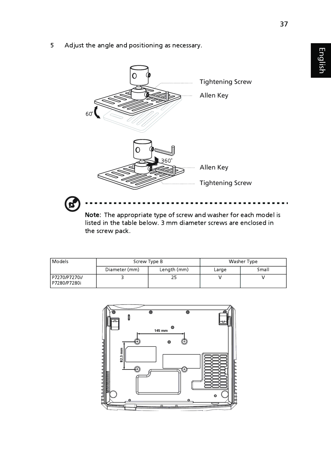 Acer P7280i Series, P7270i manual 145 mm 82.3 mm 