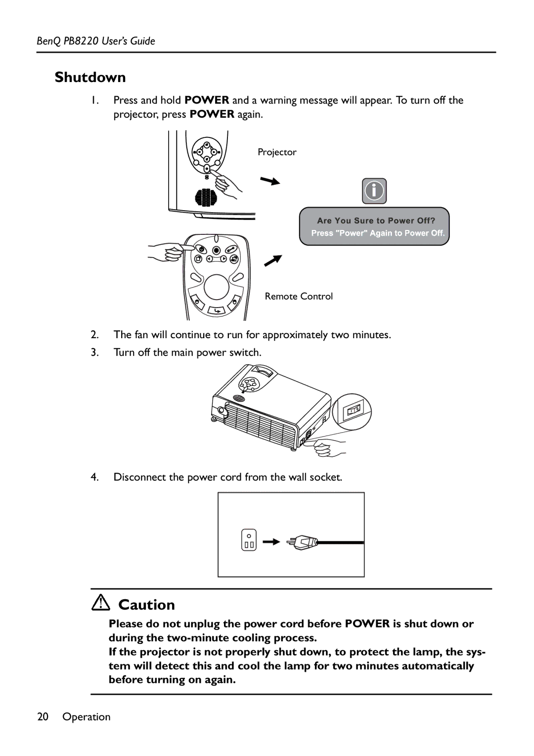 Acer PB8220 manual Shutdown 