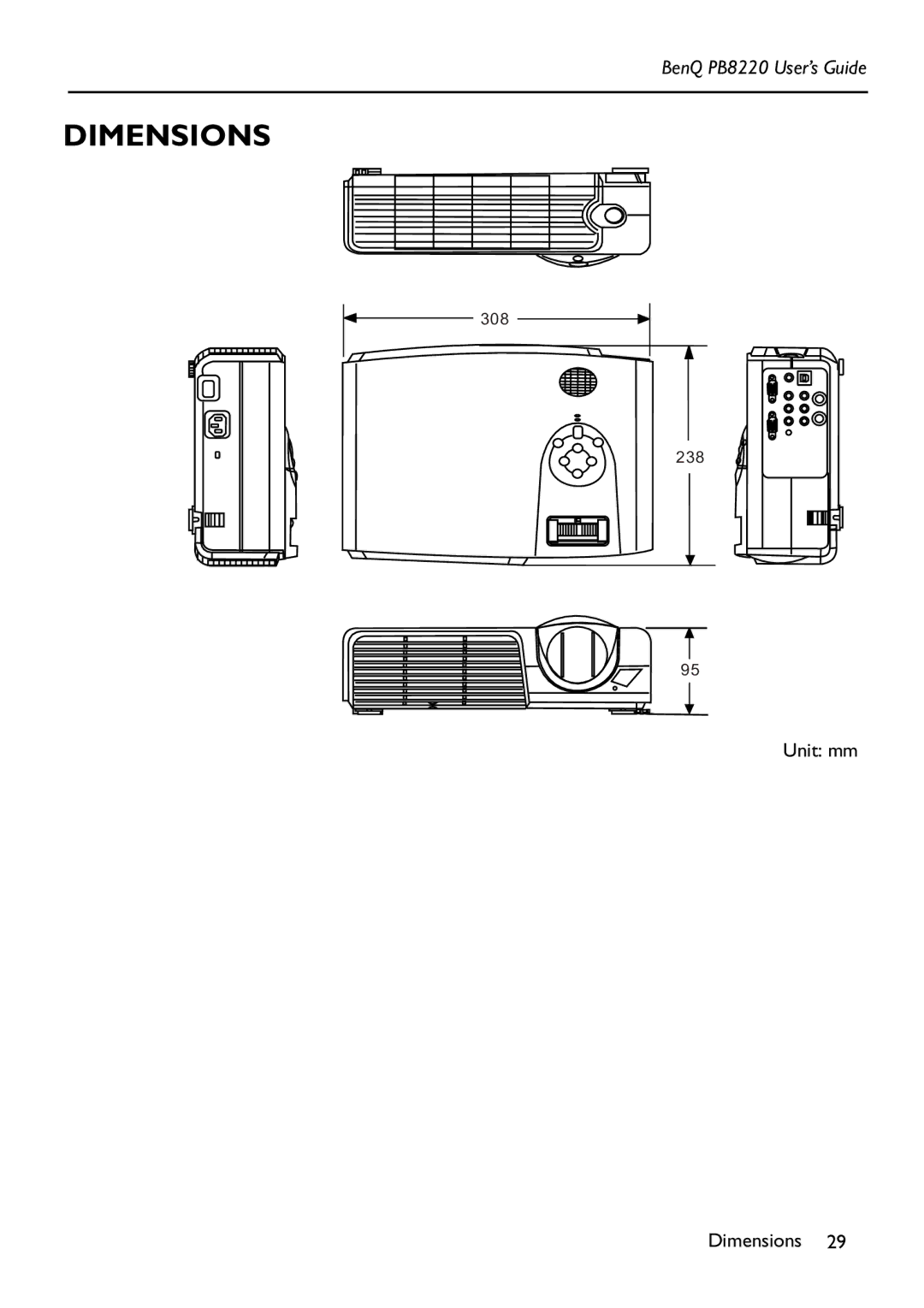 Acer PB8220 manual Dimensions 